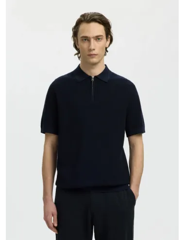 SLHCRAN SS KNIT STRUCTURE HALF ZIP POLO