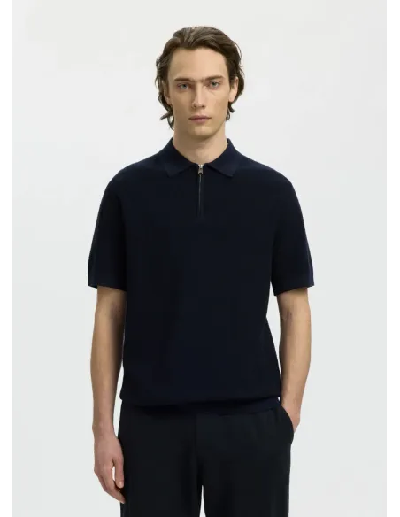 SLHCRAN SS KNIT STRUCTURE HALF ZIP POLO