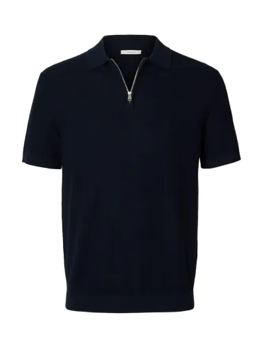 SLHCRAN SS KNIT STRUCTURE HALF ZIP POLO