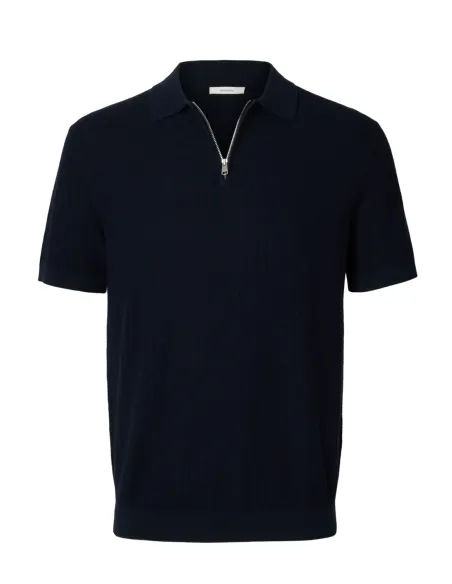 SLHCRAN SS KNIT STRUCTURE HALF ZIP POLO
