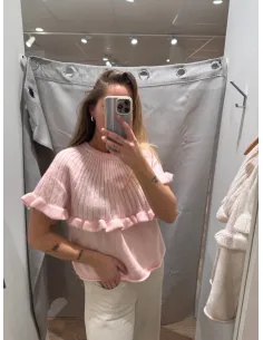 PCBEI SS O-NECK FRILL KNIT