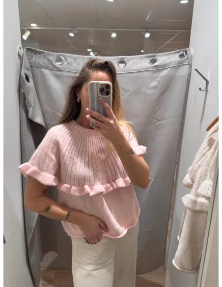 PCBEI SS O-NECK FRILL KNIT