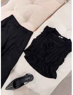 ONLGOA S/S LINEN BL FRILL TOP 2