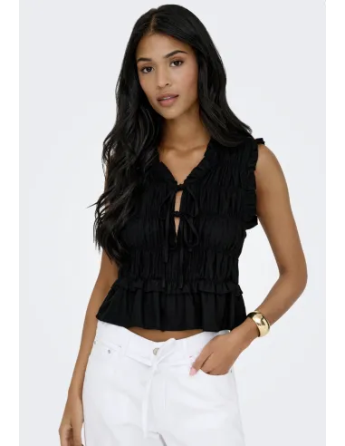 ONLGOA S/S LINEN BL FRILL TOP