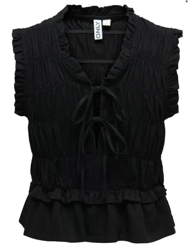 ONLGOA S/S LINEN BL FRILL TOP