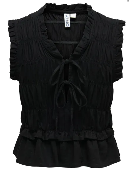 ONLGOA S/S LINEN BL FRILL TOP