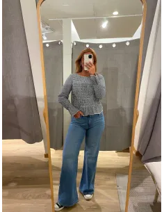 JXZOE SEERSUCKER LS SMOCK TOP