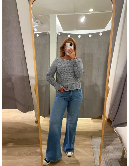 JXZOE SEERSUCKER LS SMOCK TOP