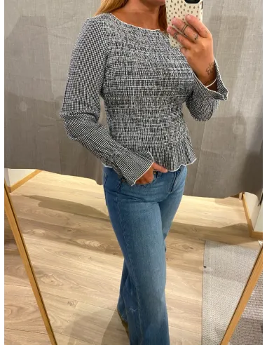 JXZOE SEERSUCKER LS SMOCK TOP