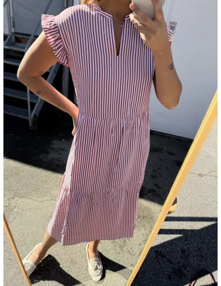 ONLBARI SL FRIL VNECK MIDI DRESS